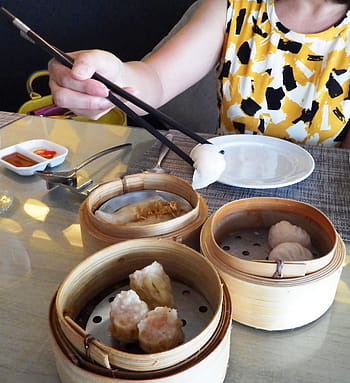 jíst, ztlumit, součet, tyčinky, jídlo, dimsum, dušená, čínština, japonský, dřevěný, miska