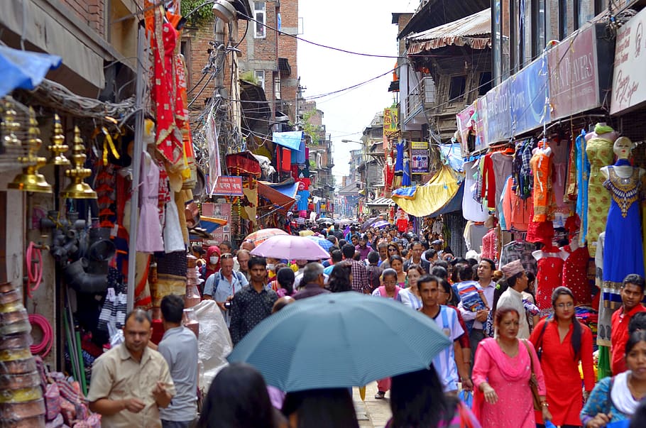 people, city, nepal, asia, urban, pedestrians, hectic, adult, traffic, downtown, cityscape