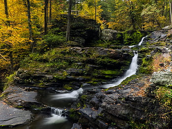 factory, falls, -, viewed, top, upper, one, three, main, waterfalls, george