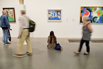 umění, galerie umění, zarámovaná umělecká díla, Londýn, galerie, pohyb, pohybující se, lidé, sedící, ještě pořád, Tate Modern
