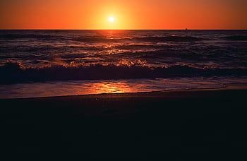 sunset over beach, blue, bright, cloud, clouds, colorful, horizon, landscape, light, morning, orange