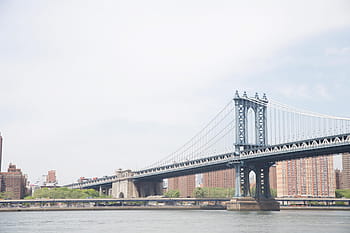panoramatický, Pohled, most manhattan, východní, řeka, Nový, york, Amerika, architektura, modrý, panoráma města
