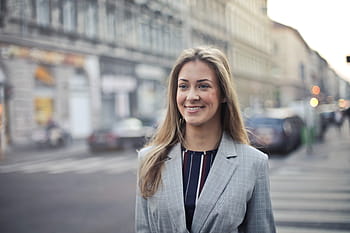 young, white, middle, aged, woman, formal, blazer, street, open, hair, 30-35 years