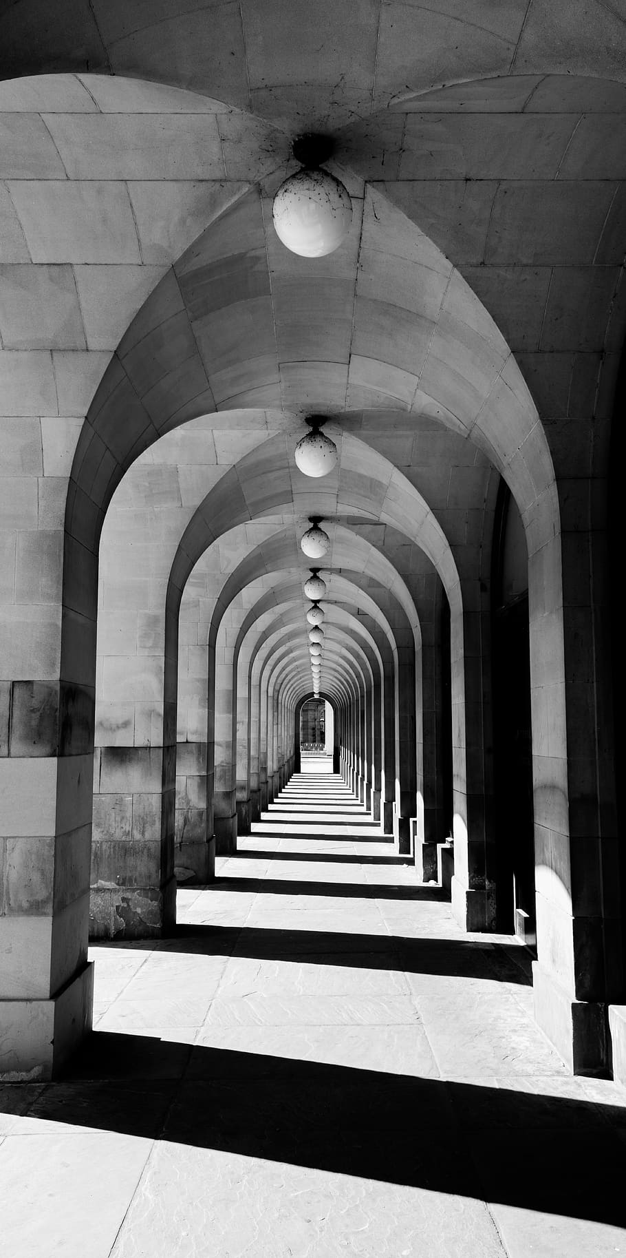 oblouk, oblouky, architektura, budova, vnější, mimo, noire, Černý a bílý, Manchester, větší manchester, radnice