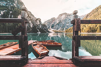 terkenal, lago di braies, (pragser, wildsee), italia, petualangan, musim gugur, indah, perahu, danau braies, dolomit