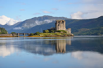 body of water, travel, nature, panoramic, mountain, castle, eilean donan, scotland