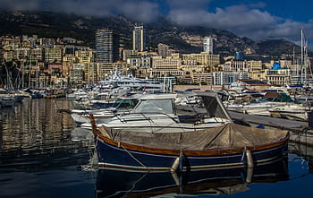 monaco, europe, boats, clouds, mountains, port, riviera, mediterranean, sea, luxury, marina