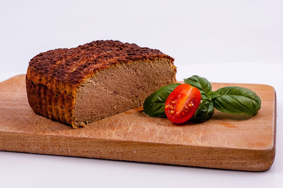 pate, maso, jíst, rajče, bazalka, prkno, kuchyně, Lahodné, jídlo, čerstvý, Červené