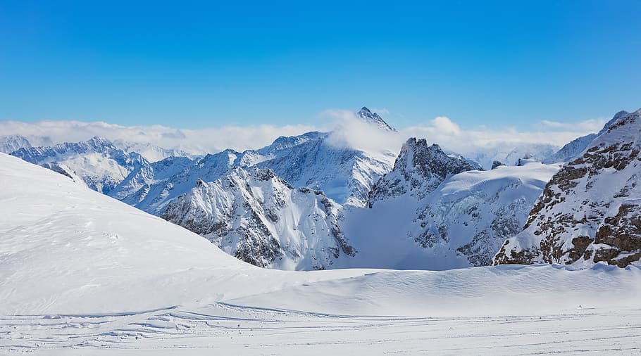 titlis, mount, Alpy, vysokohorský, extrémní terén, švýcarsko, zimní, Pohled, hora, summitu, vrchol