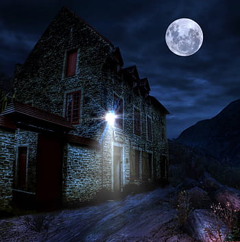 moonlight, house, night, moon, dark, halloween, haunted, light, fear, old, spooky