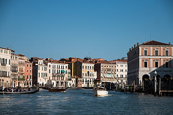 Venezia, mare, Barche, cielo blu, edifici, città, architettura, viaggio, vacanza, Italia, Europa