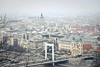 aerial, view, elisabeth bridge, also, known, erzsebet hÃ d, hÃd, budapest, hungary, architecture, bridge