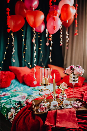 valentine, sarapan pagi hari, tempat tidur, indah, sarapan, cinta, romantis, roman, merah, selimut, makan siang