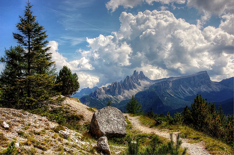 croda da lago, dolomites, italy, nature, blue, summer, sky, alpine, vacations, mountains, hiking