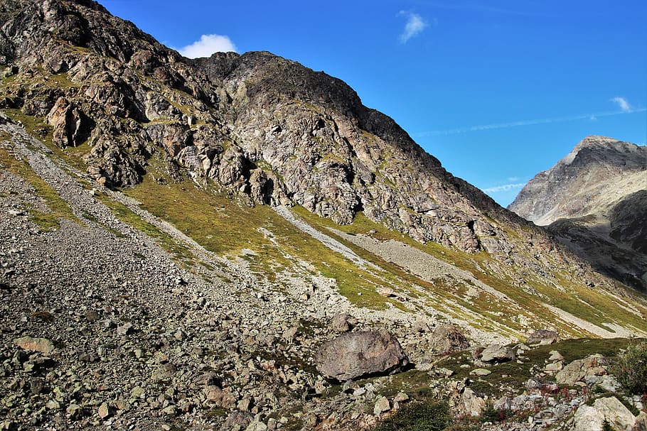 blue sky, mountains, sunny, landscape, the sun, the silence, nature, view, the alps, mountain, alpine