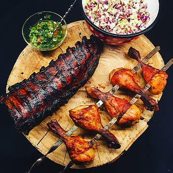 grilování, bbq, kuře, paličky, grilovaný, maso, žebro, žebra