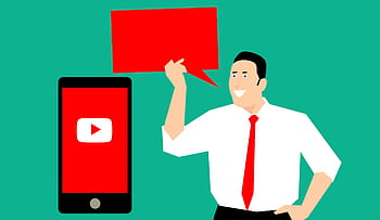 marketing člověka, mluvící, -, prázdný, bublinu, sociální, mediální marketing, mobilní, pohybliví, přístroj., Youtube, marketing