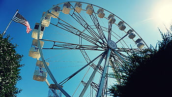 ferris wheel, big wheel, flag, US, fairground, rides, ride, summer