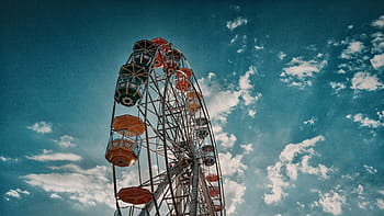 ferris wheel, amusement, park, fun, playblue sky, clouds, festival, fairground