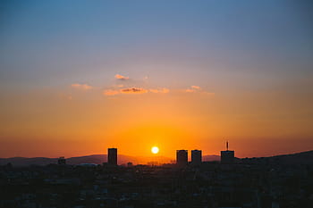 colorful, sky, sunset, city, cityscape, cloud, horizon, landscape, light, red, skyline