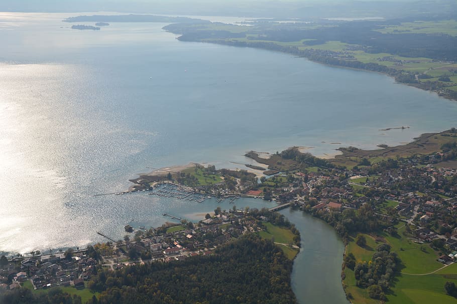 pusa, řeka, jezero, odraz, alz, Chiemsee, seebruck