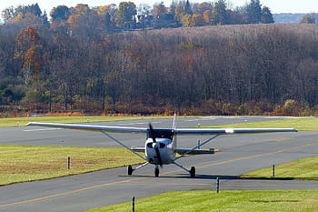 cessna, singl, motor, soukromé, letoun, asfaltovat, čekání, vzlétnout., letadel, letadlo, osobní letadla