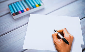 blank, piece, paper, hand, holding, marker, ready, write., writing, write, pen