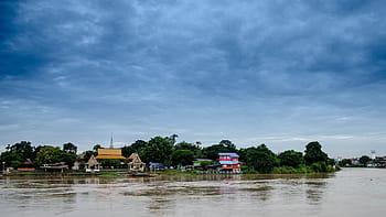 water house, chopraya river, thailand, home, river, house, water, landscape, building, lake, architecture