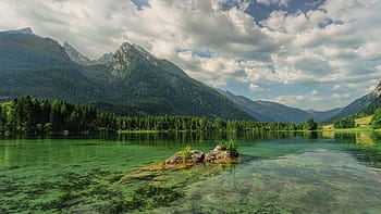 Hintersee, bergsee, montagne, ramsau, alpino, nuvole, verde, acqua, paesaggio, Baviera, berchtesgaden