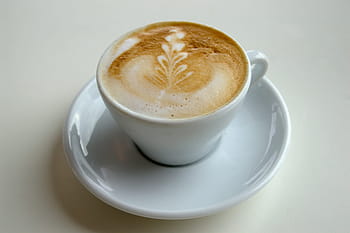 coffee, cappuccino, latte art, white cup, saucer, foam, coffee cup, hot beverage, coffee drink, coffee art, coffee shop