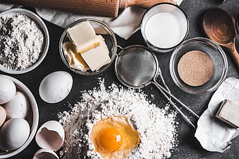 bahan, buatan sendiri, memanggang, roti, mentega, adonan, telur, tepung, makanan, pecinta kuliner, dapur