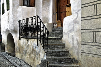 stairs, railing, kamienica, architecture, house, the door, stone, old, facade, at the court of, building