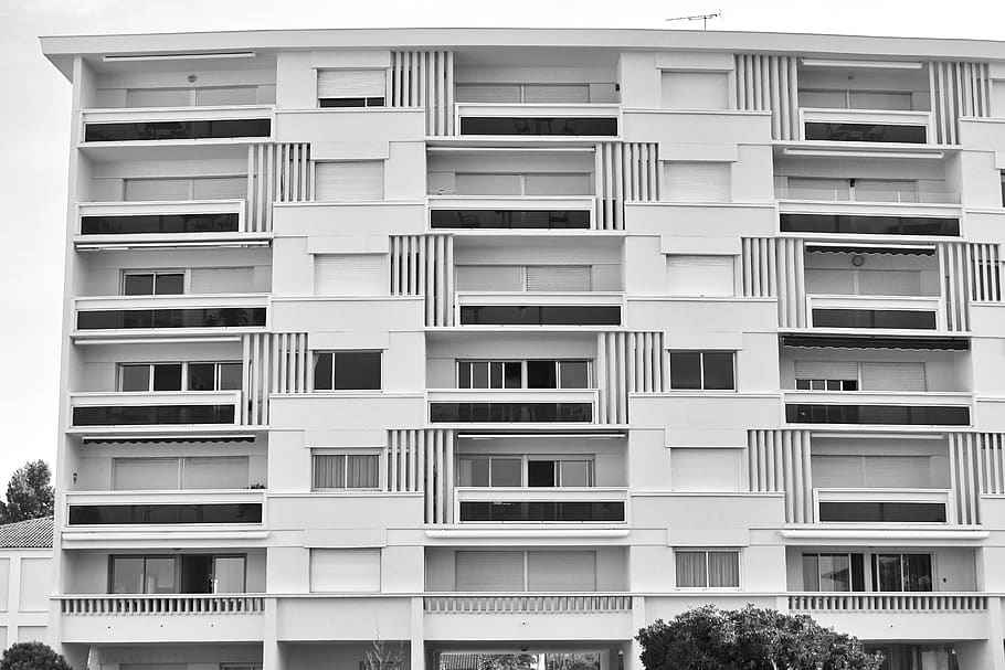 architektura, bílý, budova, moderní, město, okno, Černý a bílý, design, struktura, konstrukce, fasáda