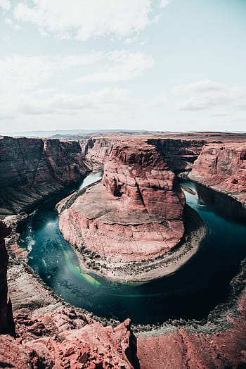 portrait view, horseshoe, bend, colorado river, clear, day, arizona, canyon, colorado, desert, formation