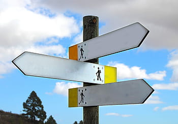 directory, away, hiking, direction, arrow, sky, waymarks, fork, signposts, decision, note