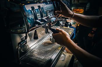 barista, káva, stroj, kavárna, ruce, cappuccino, espresso, latte, jídlo, napít se, detail