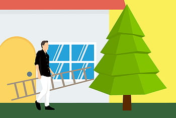 illustration, christmas tree decoration, christmas, tree, man, cartoon, object, decor, decorated, decoration, style