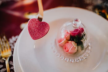 decoraciones de mesa, y, flores, san valentín, mesa, amor, romántico, juntos, romance, vajilla, comida