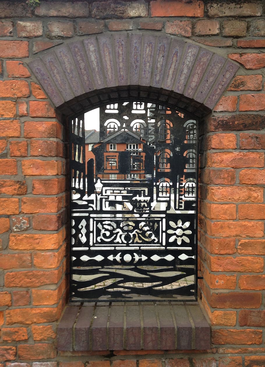 original, archway, modern, ironwork, detailing, canal basin, ducie street, manchester., arch window, canal, manchester