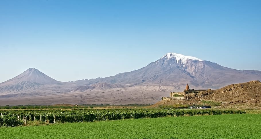 armenia, the monastery of khor virap, ararat, landscape, monastery, mountains, turkey, border area, panorama, caucasus