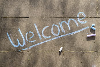 welcome, chalk, flashlights, paint, painting, art, sidewalk, away, stones, stone, patch