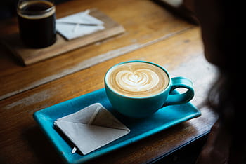 káva, horký, napít se, espresso, pohár, podšálek, lžíce, kavárna, latte, umění, dřevo