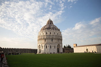 kopule budovy, baptisterium, st john, pisa, Itálie, západ slunce., rnpiazza dei miracoli, miracoli., oblouk, architektura, katolík