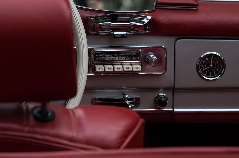 auto, autoradio, blaupunkt, radio, transport system, vehicle, equipment, oldtimer, mercedes, chrome, vintage car automobile