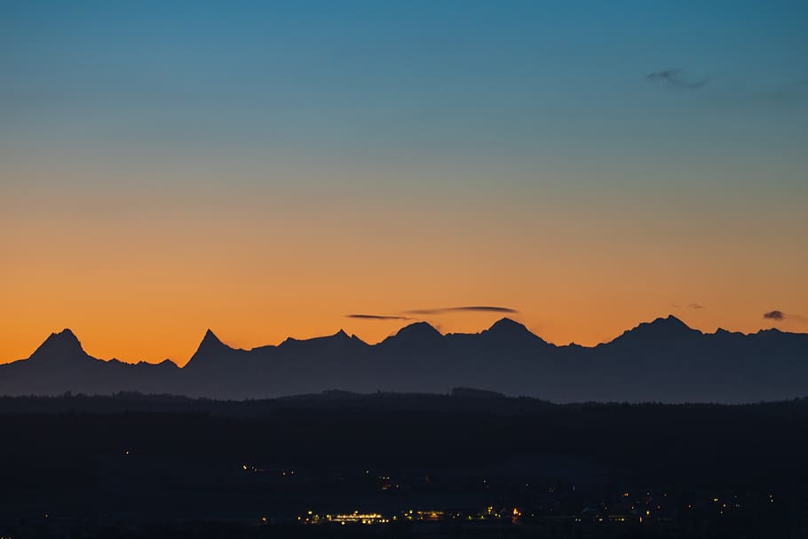 silueta hory, hory, pohoří, ráno, morgenstimmung, svítání, alpské panorama, krajina, Příroda, Bernské Alpy, nálada