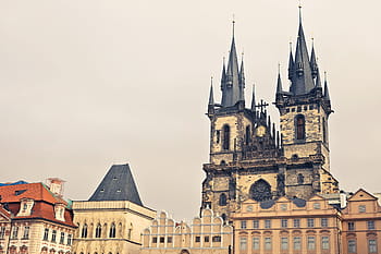 čelní pohled, Praha, starý, náměstí, architektura, katedrála, kostel, panoráma města, kupole, fasáda, slavný