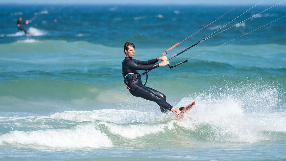 kite boarder wallpaper, kite boarding, kite surfing, kite-surfing, male, action, extreme, sport, wave jumping, kite, sky