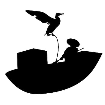silhouette, pescatore, barca, uccello., pesca, tradizionale, Cina, Cinese, Xingping, uccello, solo