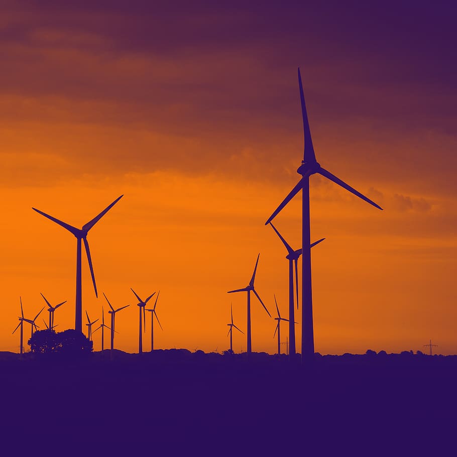 windräder, pinwheel, wind power, wind energy, wind turbine, power generation, sunset, landscape, energy, environment, environmental protection