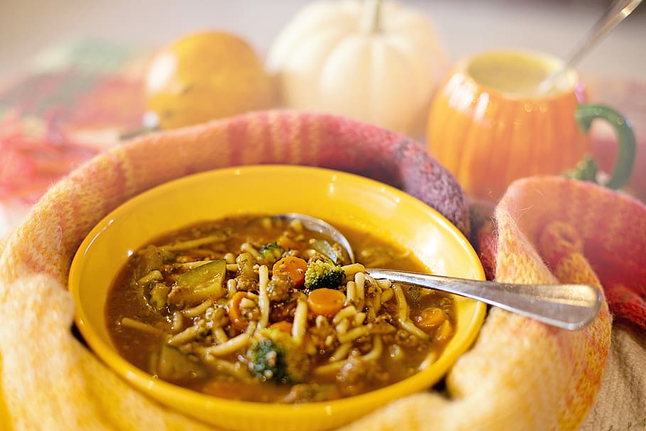 la minestra, accogliente, autunno, rilassare, pranzo, cena, arancia, cibo